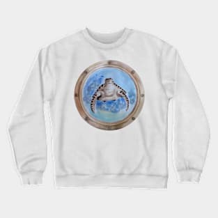 sea turtle behind the window Crewneck Sweatshirt